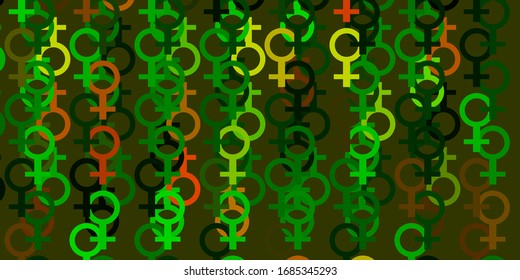 Light Green, Red vector backdrop with woman's power symbols. Illustration with signs of women's strength and power. Elegant design for wallpapers.