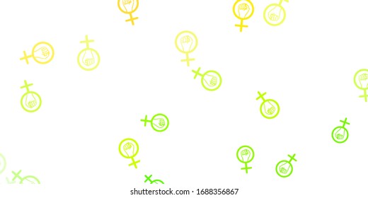 Light Green, Red vector backdrop with woman's power symbols. Illustration with signs of women's strength and power. Elegant design for wallpapers.