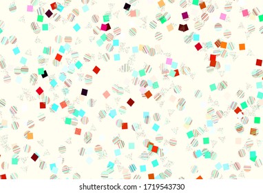 Light Green, Red vector backdrop with lines, circles, rhombus. Abstract illustration with colorful dots, lines, cubes. Best design for poster, banner.