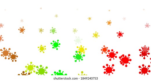 Hellgrüner, roter Vektorhintergrund mit Virussymbolen. Einfaches Design im abstrakten Stil mit Infektionsformen. Einfache Zeichnung gegen Gefahrenfieber.