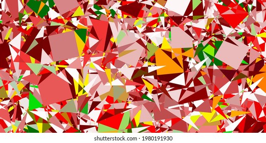 Light Green, Red vector backdrop with triangles, lines. Simple design in abstract style with triangles, lines. Template for commercials.