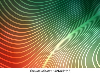 Light Green, Red vector backdrop with bent lines. A shining illustration, which consists of curved lines. Best design for your business.