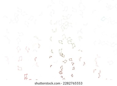 Verde claro, fondo vectorial rojo con notas musicales. Claves de música coloridas aisladas sobre fondo abstracto. Patrón de los folletos del festival.