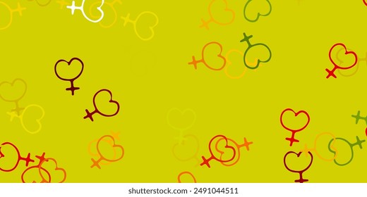 Light Green, Red vector backdrop with woman's power symbols. Colorful illustration with gradient feminism shapes. Simple design for your web site.