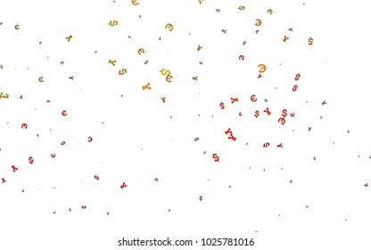 Light Green, Red vector background with Euro, Dollar, Yen. Blurred design in with symbols of EUR, USD, JPY. Smart design for your business advert of economic, wealth.