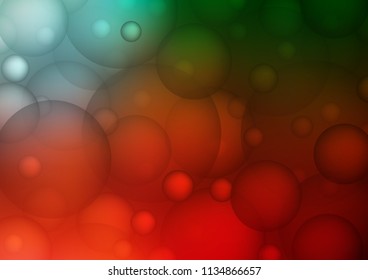Light Green, Red vector background with dots. Blurred bubbles on abstract background with colorful gradient. The pattern can be used for beautiful websites.