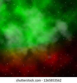 Light Green, Red vector background with small and big stars. Decorative illustration with stars on abstract template. Best design for your ad, poster, banner.