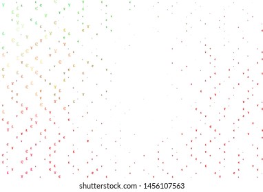 Light Green, Red vector background with Euro, Yen, Pound. Modern abstract illustration with symbols of money. Smart design for your business advert of economic, wealth.