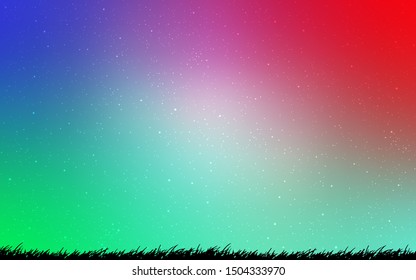 Light Green, Red vector background with astronomical stars. Glitter abstract illustration with colorful cosmic stars. Pattern for futuristic ad, booklets.