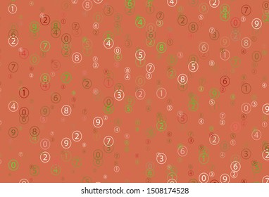 Light Green, Red vector background with signs of numerals. Illustration with Numeral symbols on abstract template. Pattern for posters, banners of math books.