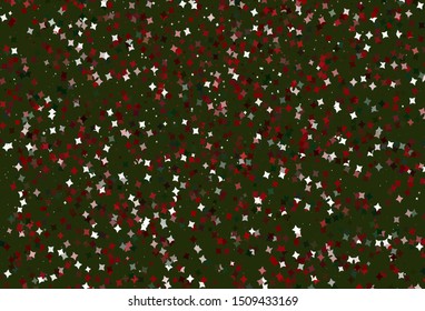 Light Green, Red vector background with small and big stars. Glitter abstract illustration with colored stars. Pattern for astronomy websites.