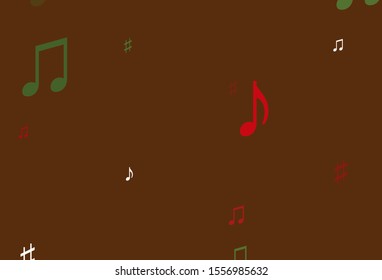 Light Green, Red vector background with music symbols. Abstract illustration with colorful symbols of melody. Pattern for websites of musitians.