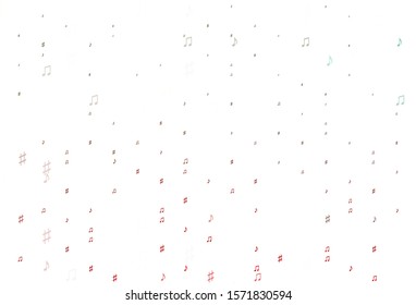 Light Green, Red vector background with music symbols. Decorative design in abstract style with music shapes. Pattern for school ad, booklets.