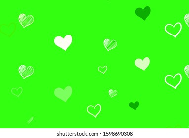Light Green, Red vector background with Shining hearts. Illustration with hearts in love concept for valentine's day. Template for Valentine's greeting postcards.