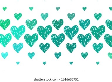 Light Green, Red vector background with hearts. Shining illustration with hearts on abstract template. Pattern for carnival, festival romantic leaflets.