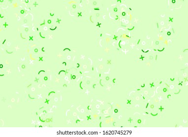 Light Green, Red vector background with arithmetic signs. Modern geometrical illustration with numerals. Best design a poster, banner of a math college.