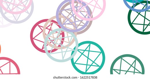 Light Green, Red vector background with occult symbols. Colorful mystic symbols with a gradient in ancient style. Simple base for your occult design.