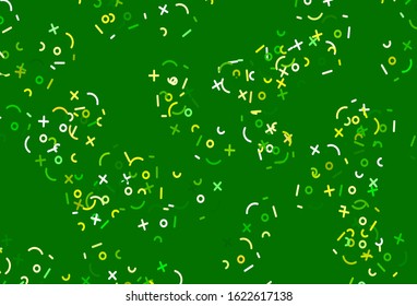 Light Green, Red vector background with math elements. Abstract illustration with colored algebra signs. Pattern for posters, banners of math books.