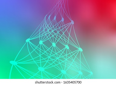 Light Green, Red vector background with forms of artificial intelligence. Abstract illustration with links and dots of AI. Pattern for  poster, banner of technology.