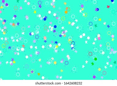 Light Green, Red vector background with colorful stars, suns. Glitter abstract illustration with colored stars, suns. Smart design for your business advert.