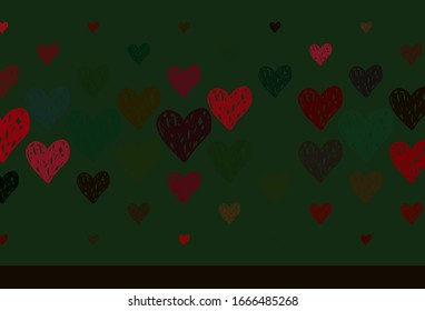 Light Green, Red vector background with Shining hearts. Beautiful celebration style hearts on abstract illustration. Design for a business advert of anniversary.
