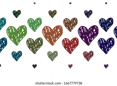 Light Green, Red vector background with Shining hearts. Smart illustration with gradient hearts in valentine style. Pattern for valentine's ad, booklets.