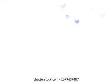 Light Green, Red vector background with Shining hearts. Blurred decorative design in doodle style with hearts. Pattern for carnival, festival romantic leaflets.