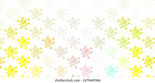 Hellgrüner, roter Vektorillustration-Hintergrund mit 19 Zeichen. Farbige abstrakte Illustration mit Farbverlauf-medizinischen Formen. Design für Warnhinweise auf biologische Gefahren.