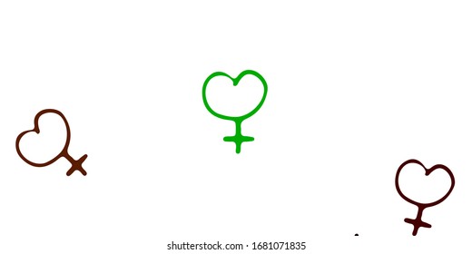 Light Green, Red vector background with woman symbols. Simple design in abstract style with women’s rights activism. Background for International Women’s Day.