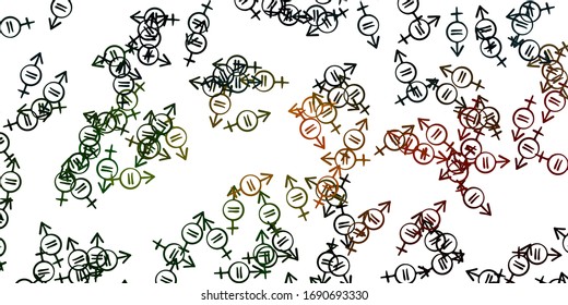 Light Green, Red vector background with woman symbols. Illustration with signs of women's strength and power. Background for International Women’s Day.