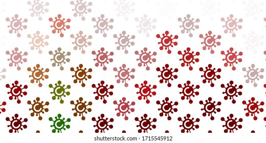 Light Green, Red vector background with covid-19 symbols. Abstract illustration with biological gradient shapes. Wallpaper for health protection.