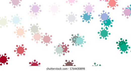 Light green, red vector background with covid-19 symbols. Simple design in abstract style with infection forms. Best design for quarantine events.