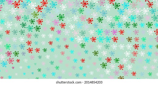 Light Green, Red vector background with covid-19 symbols. Colorful  gradient illness symbols in simple abstract style. Simple drawing against danger fever.