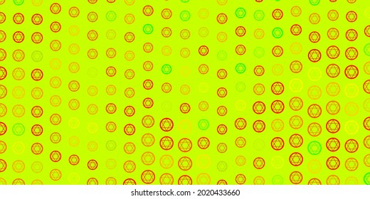 Light Green, Red vector background with occult symbols. Colorful mystic symbols with a gradient in ancient style. Design for magic, spiritual events.