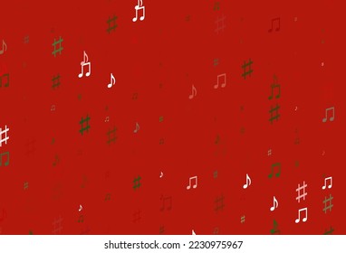 Light Green, Red vector background with music symbols. Decorative design in abstract style with music shapes. Modern design for wallpapers.
