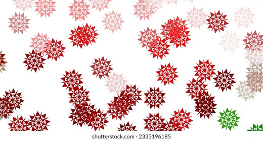 Light green, red vector background with christmas snowflakes. Gradient colorful illustration with snow elements in xmas style. New year leaflet pattern.