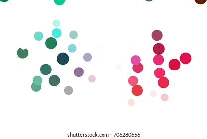 Light Green, Red vector banner with circles, spheres. Abstract spots. Background of Art bubbles in halftone style with colored gradient.