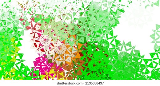 Light green, red vector beautiful snowflakes backdrop with flowers. Colorful abstract illustration with snowflakes. New year background.