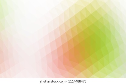 Light Green, Red vector blurry hexagon template. A vague abstract illustration with gradient. Triangular pattern for your business design.