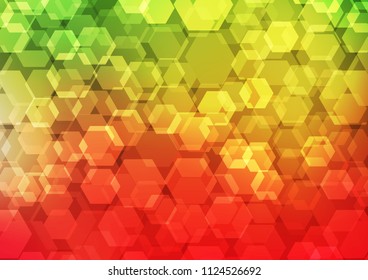 Light Green, Red vector blurry hexagon template. Creative illustration in halftone style with gradient. The template can be used as a background for cell phones.