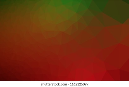 Light Green, Red vector blurry hexagon texture. Triangular geometric sample with gradient.  A completely new design for your business.