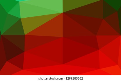Light Green, Red vector blurry triangle pattern. Geometric illustration in Origami style with gradient. Textured pattern for background.