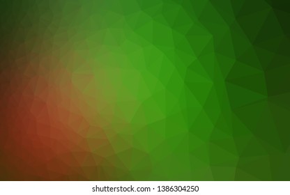 Light Green, Red vector blurry triangle template. Glitter abstract illustration with an elegant design. Elegant pattern for a brand book.