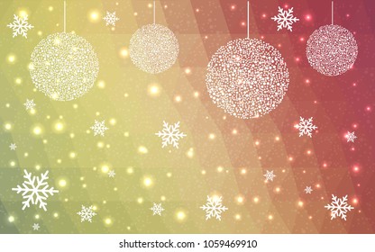 Light Green Red vector christmas postcard low polygon background. Illustration consisting of triangles. Abstract triangular polygonal origami or crystal design of New Year celebration.