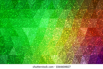 Light Green, Red vector christmas postcard low polygon background. Illustration consisting of triangles. Abstract triangular polygonal origami or crystal design of New Year celebration.