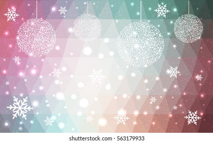 Light Green, red vector christmas polygon background. Low poly Illustration consisting of triangles with snowflakes. Texture, seamless background of New Year celebration.