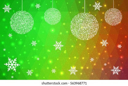Light Green Red vector christmas postcard low polygon background. Illustration consisting of triangles. Abstract triangular polygonal origami or crystal design of New Year celebration.