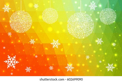 Light Green Red vector christmas polygon background. Low poly Illustration consisting of triangles with snowflakes. Texture, seamless background of New Year celebration.