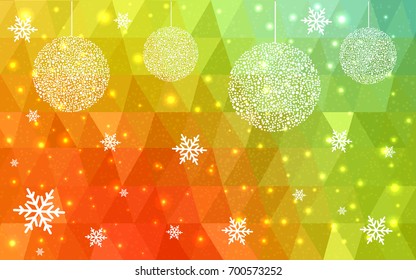 Light Green Red vector christmas polygon background. Low poly Illustration consisting of triangles with snowflakes. Texture, seamless background of New Year celebration.