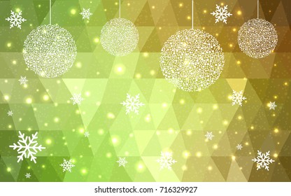 Light Green Red vector christmas postcard low polygon background. Illustration consisting of triangles. Abstract triangular polygonal origami or crystal design of New Year celebration.